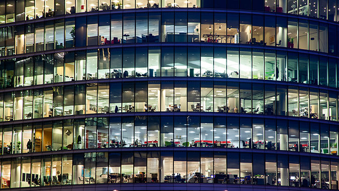 Office windows of financial building