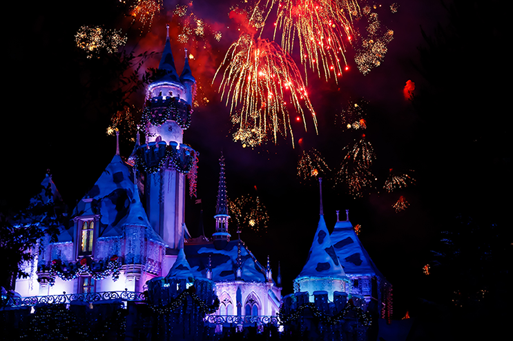 Fireworks over fairy tale castle