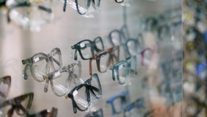 Eyeglasses in sales display case